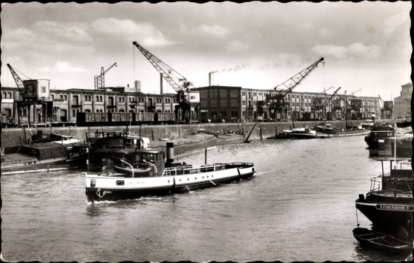 Postcard Kehl am Rhein, Rhine port, cranes, ships