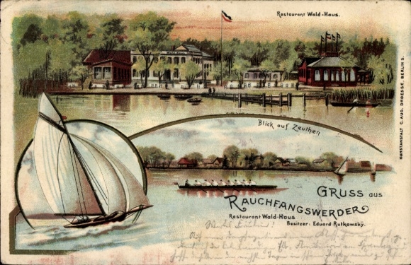 litho Berlijn Köpenick Schmöckwitz Rauchfangswerder, Restaurant Wald-Haus, Meer
