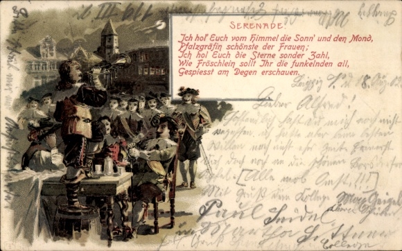 Postcard Culitzsch Wilkau Haßlau in Saxony, scene of a serenade with Countess Palatine and entourage.