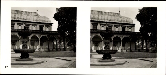 Zdjęcie stereo Praha Praga, miasto zamkowe, pałac rozkoszy królowej Anny, Belweder