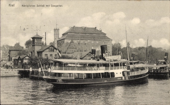 Ak Kiel, Königliches Schloss, Seegarten, Dampfer