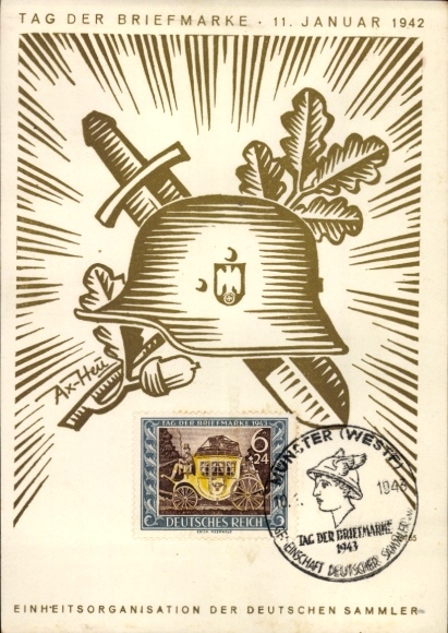 Kunstenaarsbriefkaart Axster Heudtlaß, Postzegeldag 1942, KdF