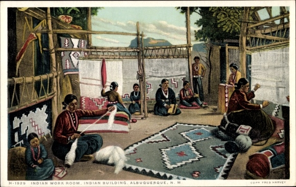Postcard Albuquerque New Mexico USA, photochromy Detroit Publishing Company, Indians, carpet weavers