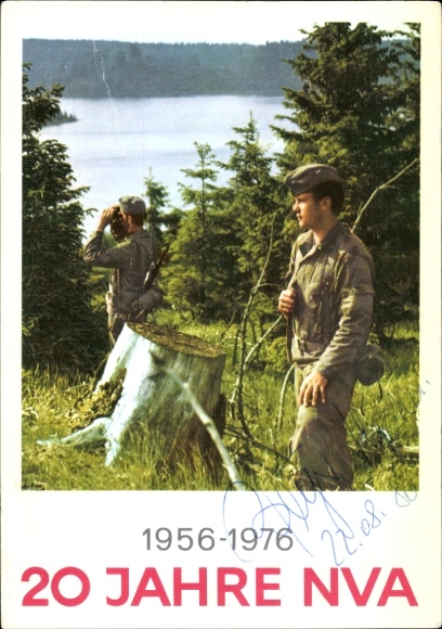 Postcard 20 years NVA 1956-1976, National People's Army of the GDR, soldiers in uniform, autograph Gysi?