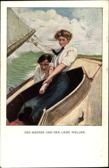 Artist PC Underwood, Clarence, Skipper and Mate, Man and Woman in a Sailing Boat