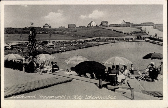 Postcard Frauenwald Thuringian Forest, swimming pool, locality
