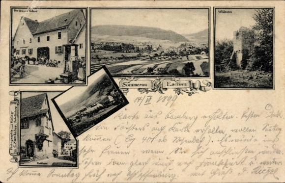 Postcard Sommerau Eschau im Spessart, brewery, town hall, general view