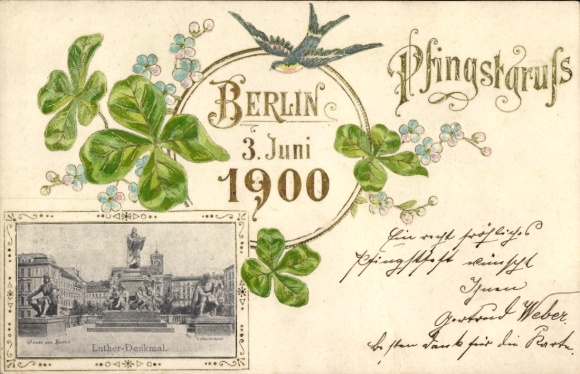 Embossed Passepartout PC Berlin Mitte, Pentecost Greetings, Luther Monument, Klee, Swallow