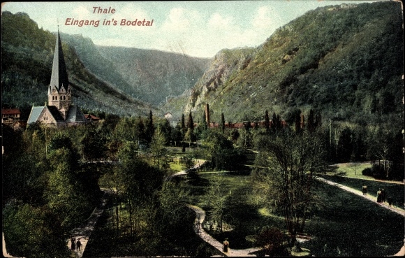 Ak Thale im Harz, Eingang ins Bodetal, Kirche