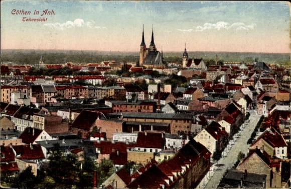 Ak Köthen in Anhalt, Teilansicht, Kirche
