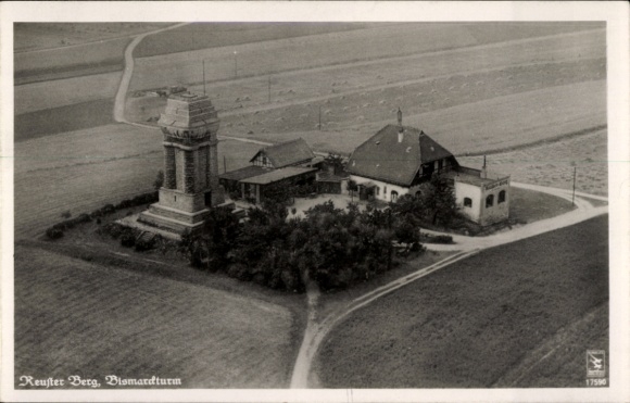 Postcard Reust Rückersdorf in Thuringia, Reuster Berg, Bismarck Column near Ronneburg