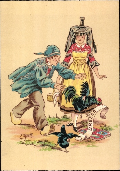 Künstler Ak La Bresse Vosges, Volkstrachten, Hühner