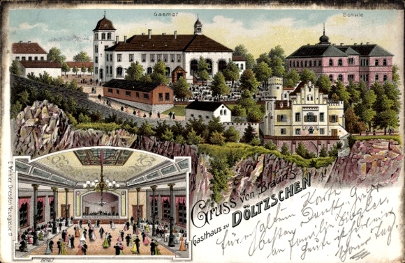 Chromo-Litho Dresden Cotta Dölzschen, school, inn, interior view