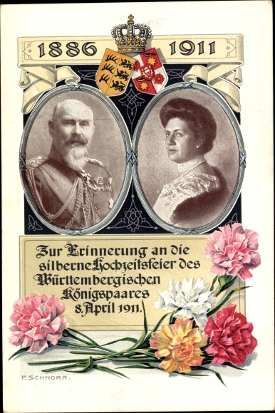Postal stationery PC King Wilhelm II of Württemberg, Marie zu Waldeck and Pyrmont, silver wedding 1911