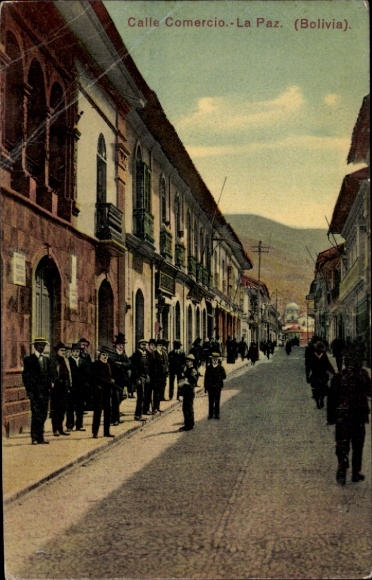 Ansichtkaart La Paz Bolivia, Calle Comercio, straatbeeld