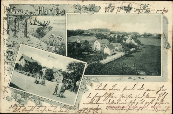 Ak Hartha Hintergersdorf Tharandt im Erzgebirge, Gesamtansicht des Ortes, Kurhaus