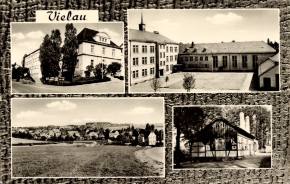 Postcard Vielau Reinsdorf Saxony, overview of various buildings, landscape