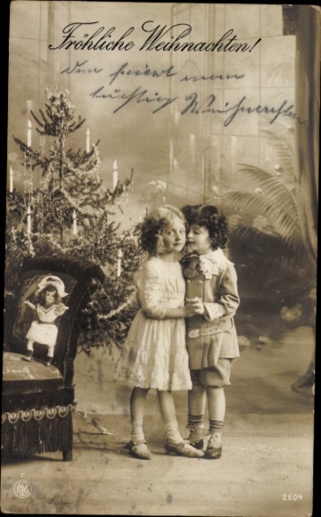 Postcard Congratulations Christmas, children, Christmas tree