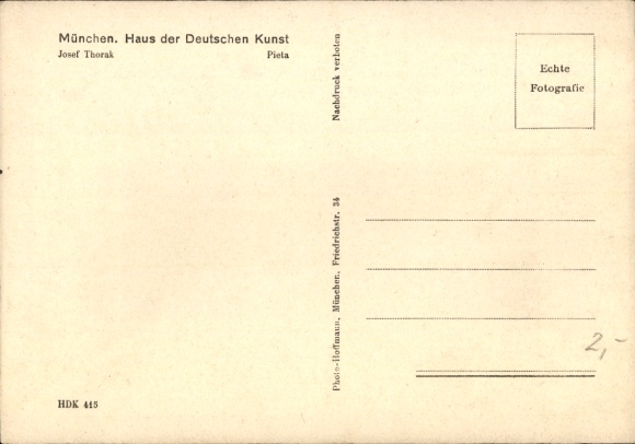 Postcard sculpture by Josef Thorak, Pieta, HDK 415, Photo Hoffmann
