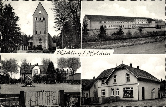Ak Rickling in Holstein, straatgedeelte, winkel, kerk