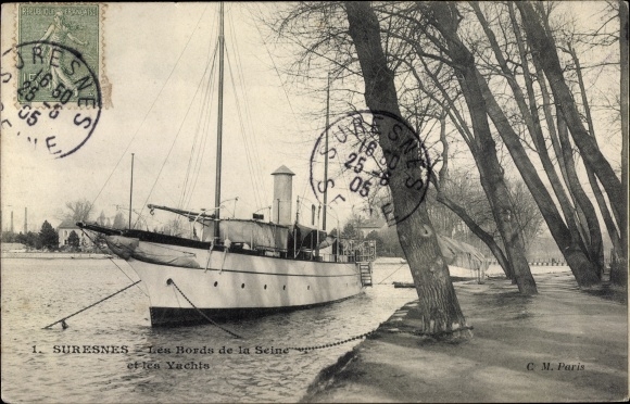 Postcard Suresnes Hauts de Seine, The Banks of the Seine and the Yachts