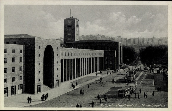 Ak Stuttgart in Württemberg, Hauptbahnhof, Hindenburgplatz
