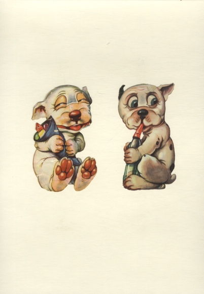 2 Oblaten Kleine Hunde, je ca. 11 x 6,5 cm