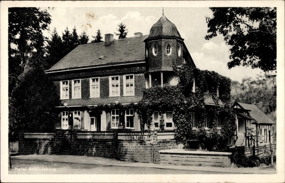 Ak Morsbach in de wijk Oberberg, straatgedeelte bij Hotel Rolandsburg, eigenaar G. Schneider