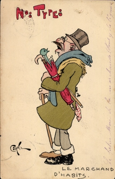 Artist Postcard Cornil, French types, Marchand d'Habits