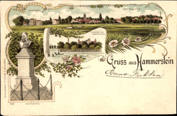 Chromo-Litho Hammerstein am Rhein, general view, imperial monument, Hammerstein Castle