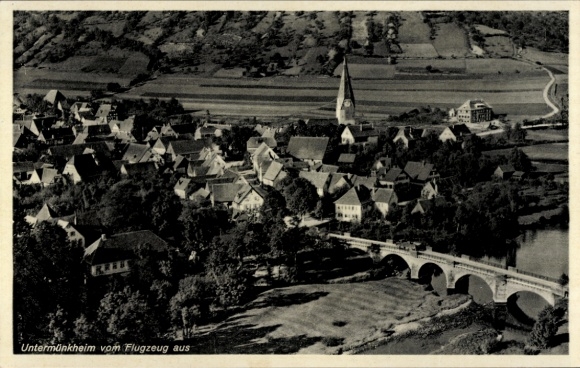 Postcard Untermünkheim am Kocher Baden Württemberg, aerial photograph