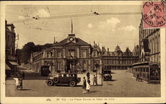 Postcard Eu Seine Maritime, Place Carnot, Town Hall, Tram