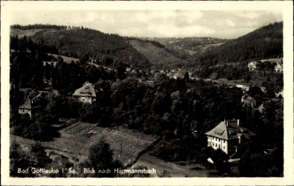 Ak Hartmannsbach Bad Gottleuba in Saksen, uitzicht op Hartmannsbach, natuurlandschap, heuvels en...