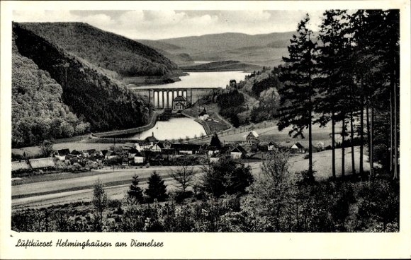 Postcard Helminghausen Marsberg in Sauerland, Diemeltalsperre, view from Brand