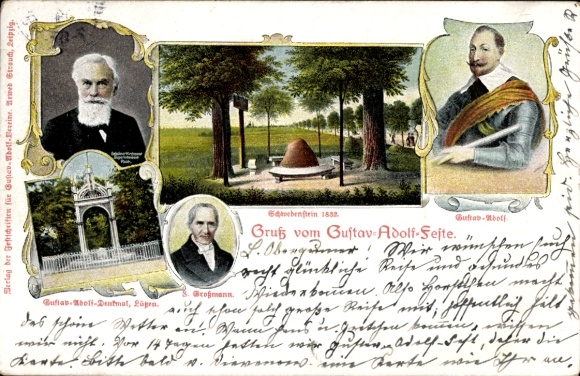 Ak Lützen im Burgenlandkreis, Gustav Adolf, Schwedenstein, S. Grossmann