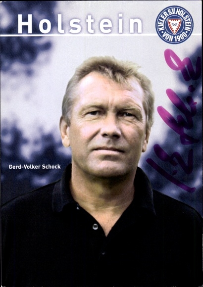 Karta autografu piłkarza i trenera Gerda Volkera Schocka, Holstein Kiel, autograf