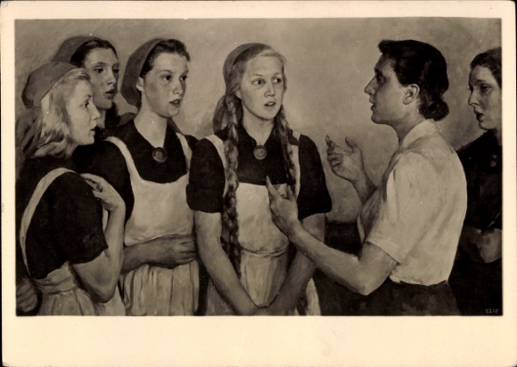 Artist Postcard Böttiger, Rudolf, RAD Art Show Prague 1944, singing lesson