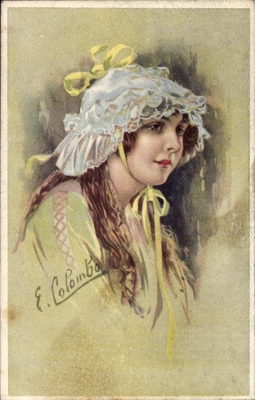 Artist Postcard Colombo, E., Woman, Painted Portrait, Cap