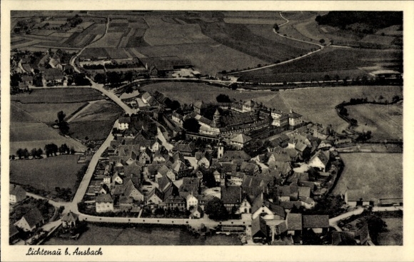 Postcard Lichtenau in Middle Franconia, aerial photograph
