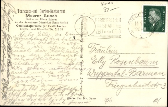 Postcard Meerbusch in the Rheinkreis Neuss, terraces and garden restaurant Meerer Busch