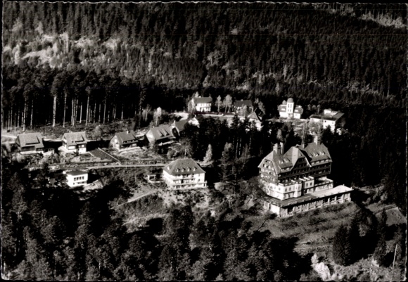 Postcard Bad Wildbad in the Black Forest, bird's eye view of the hotel complex, surrounded by forests
