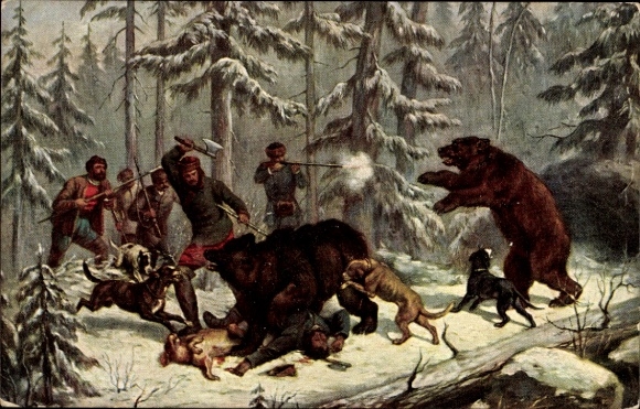 Postcard Hunter in the Forest, Bear Hunting