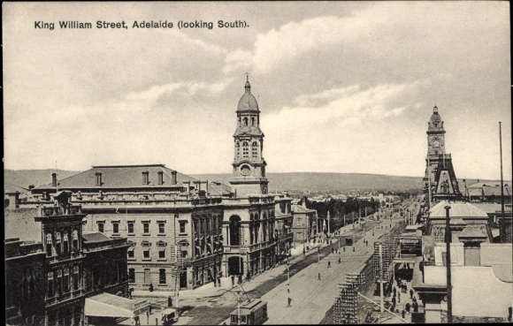 Postcard Adelaide South Australia, King William Street, view to the south, architecture