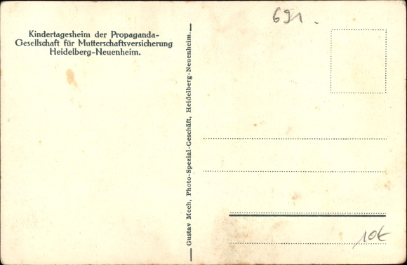 Postcard Neuenheim Heidelberg, day-care center for the propaganda society for maternity insurance
