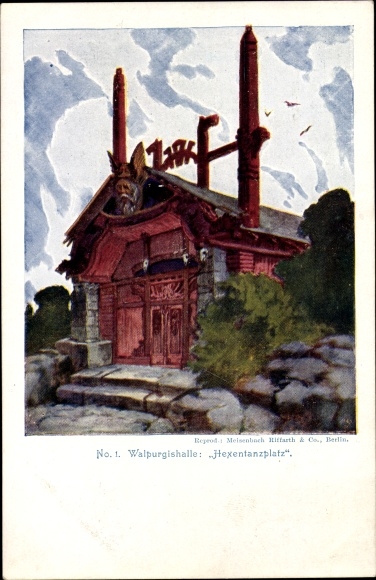 Artist Postcard Thale in the Harz Mountains, party on the witches&#39; dance floor, Walpurgishalle