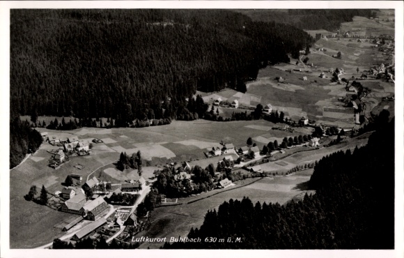 Ak Buhlbach Baiersbronn im Schwarzwald, Luftkurort  grüne Landschaft, verstreute Häuser