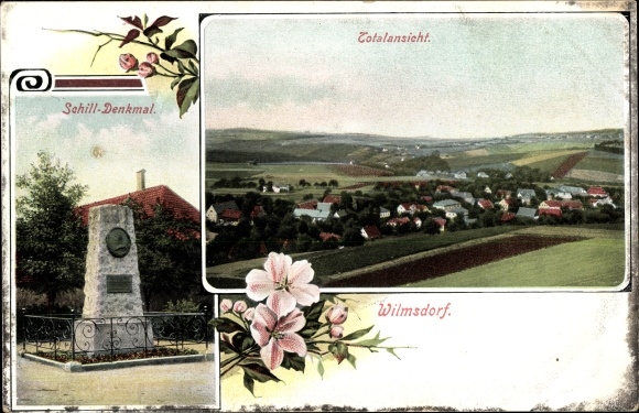 Ak Wilmsdorf Bannewitz Sachsen, Gesamtansicht, Schill-Denkmal
