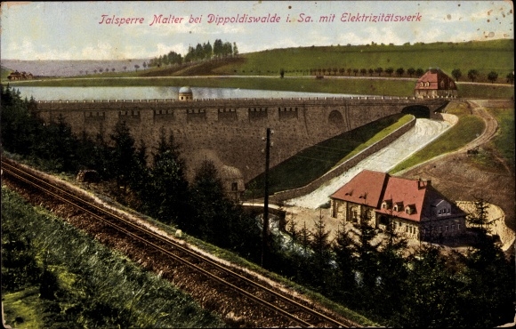 Postcard Malter Dippoldiswalde, Malter dam with power station