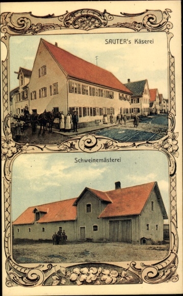 Ak Ichenhausen in Schwaben, Sauter's-Käserei, Schweinemästerei