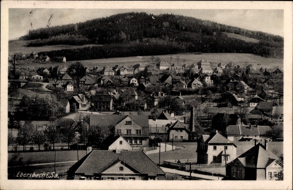 Postcard Ebersbach in Saxony, view of the village and Schlechteberg, Lausitzbaude